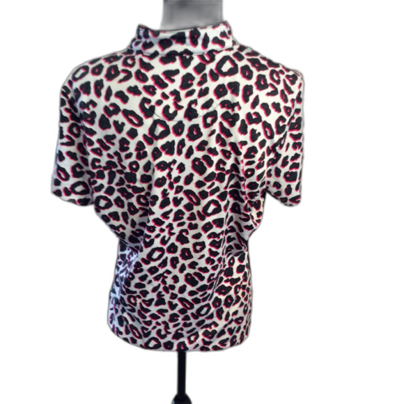 Golf TAIL Large L Partial front zip Polo Short sleeve print Pink Black - Picture 2 of 5